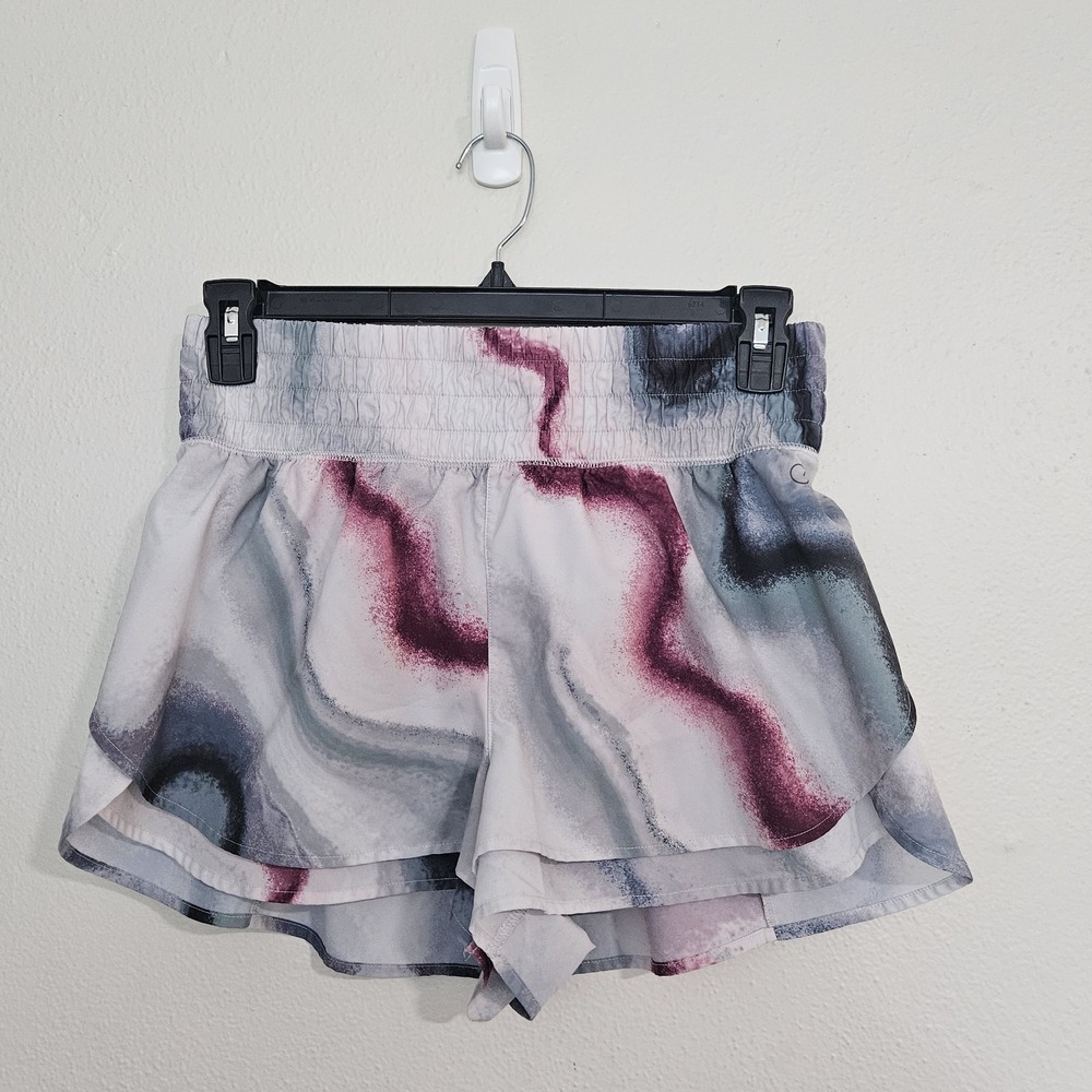 CALIA Step Up Athletic Running Shorts Womens Large L Smocked High Rise Abstract